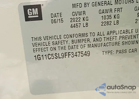 2015 Chevrolet Malibu 1Lt z USA, uszkodzony, nr VIN 1G11C5SL9FF347549